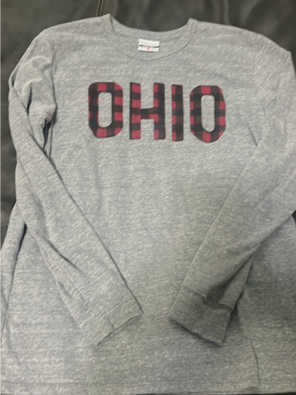 Gray Long-Sleeve 'OHIO' Plaid Logo Tee